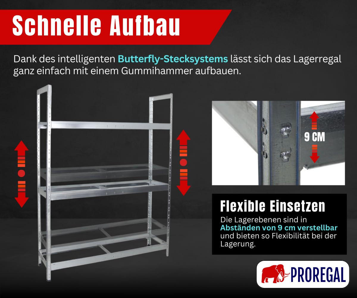 REIFENREGAL Tiger XL 200x150x45 cm 300 kg Fachlast bis zu 18 Reifen auf 3 Ebenen Verzinkt - Silberfarben, Metall (150/200/45cm) - PROREGAL