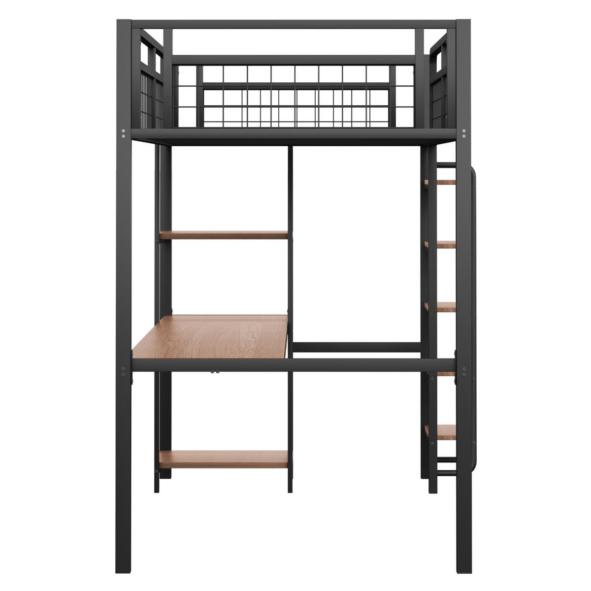 HOCHBETT 90/200 cm in Schwarz mit Schreibtisch, Regalen und Sicherheitsleiter - Schwarz, Metall (90/200cm) - Flora Grace
