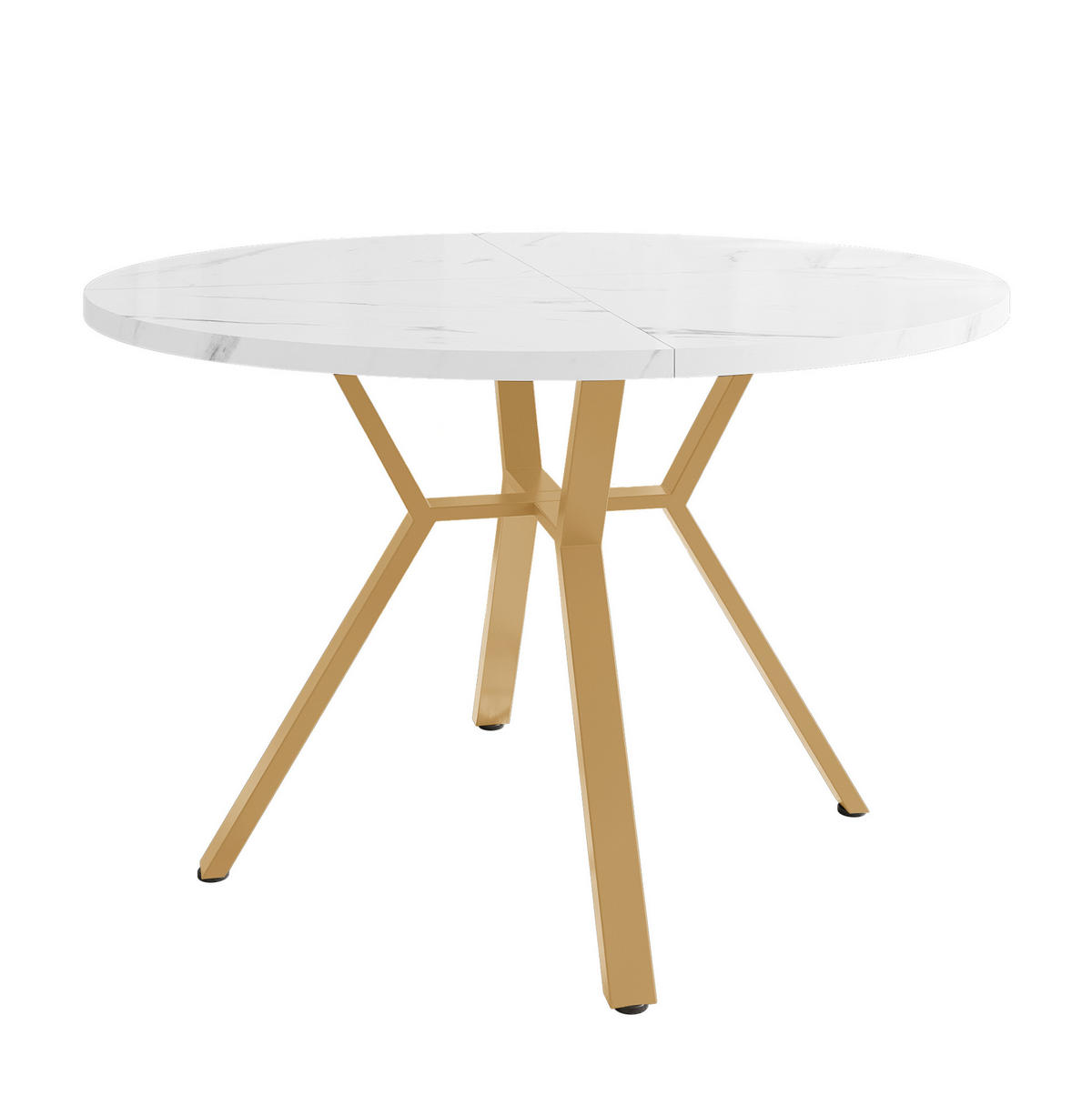 JÍDELNÍ stůl 100/100/75 cm bílý a zlatý z MDF a oceli s mramorovým dekorem a kulatou deskou - bílá, kompozitní dřevo (100/100/75cm) - OKWISH