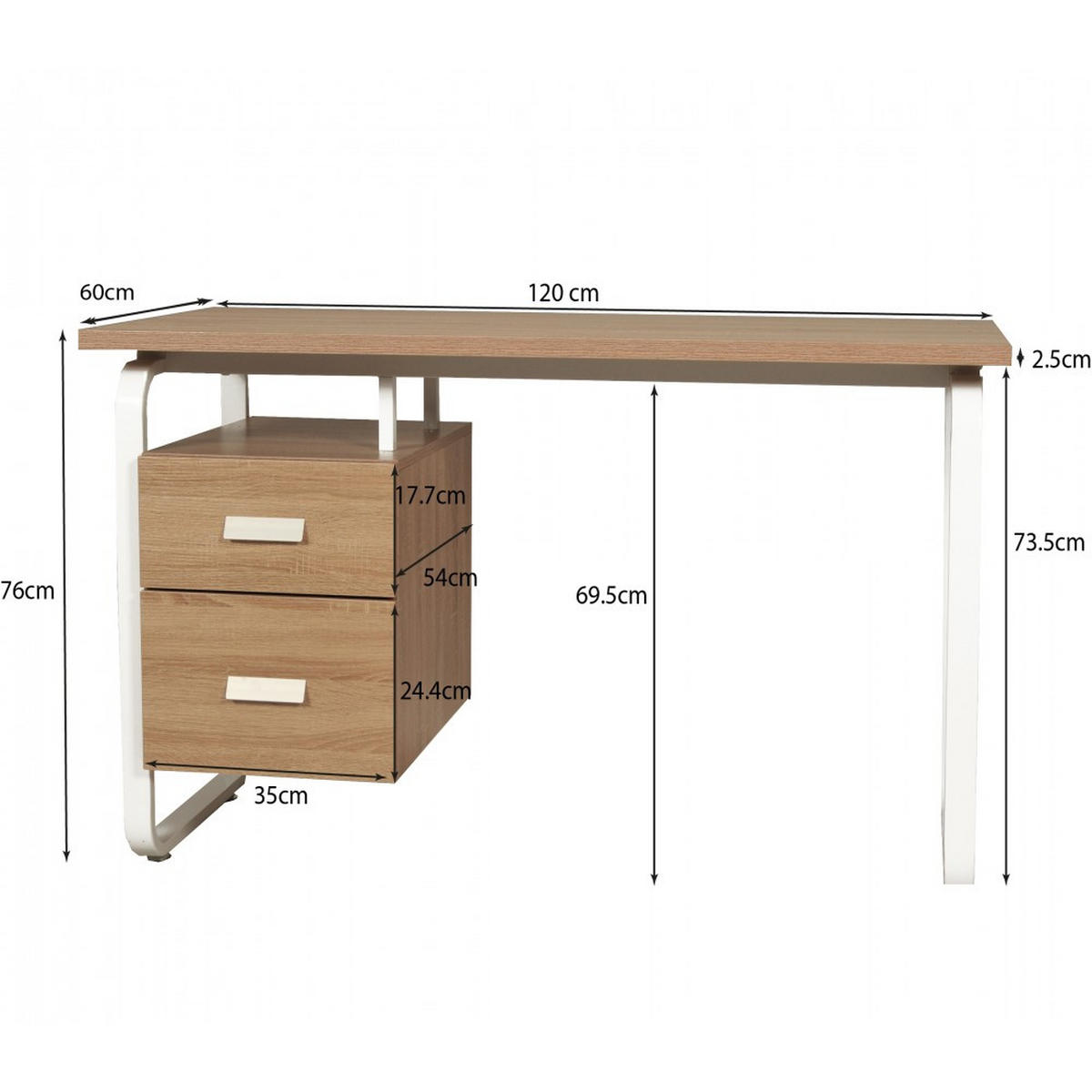 SCHREIBTISCH mit Schubladen PEARL/ Eiche dekor und Metall Weiß - Weiß/Sonoma Eiche, Holzwerkstoff/Metall (120/60/76cm) - Weber Industries