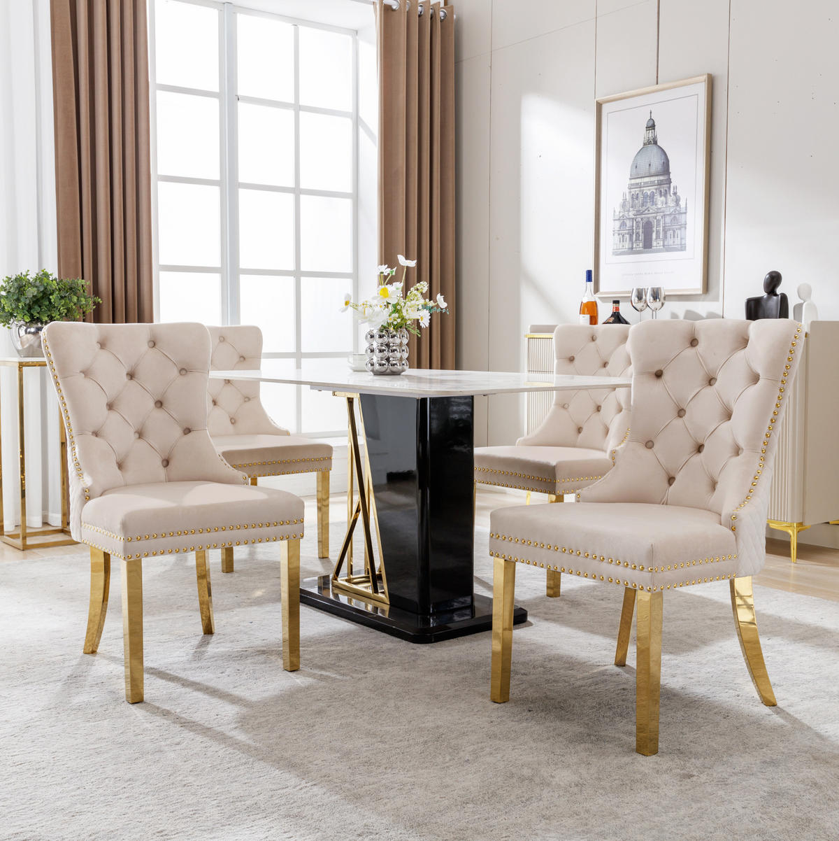 ESSZIMMERSTUHL Samt Beige mit Edelstahlbeinen - Beige, Metall (45/95/50.7cm) - Meubliv