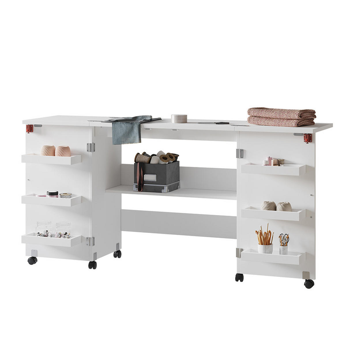 NÄHTISCH Carmen Weiß 160 x 80.2 cm mit 6 Regalfächer - Weiß, Holzwerkstoff (40/160/80.2cm) - Vicco