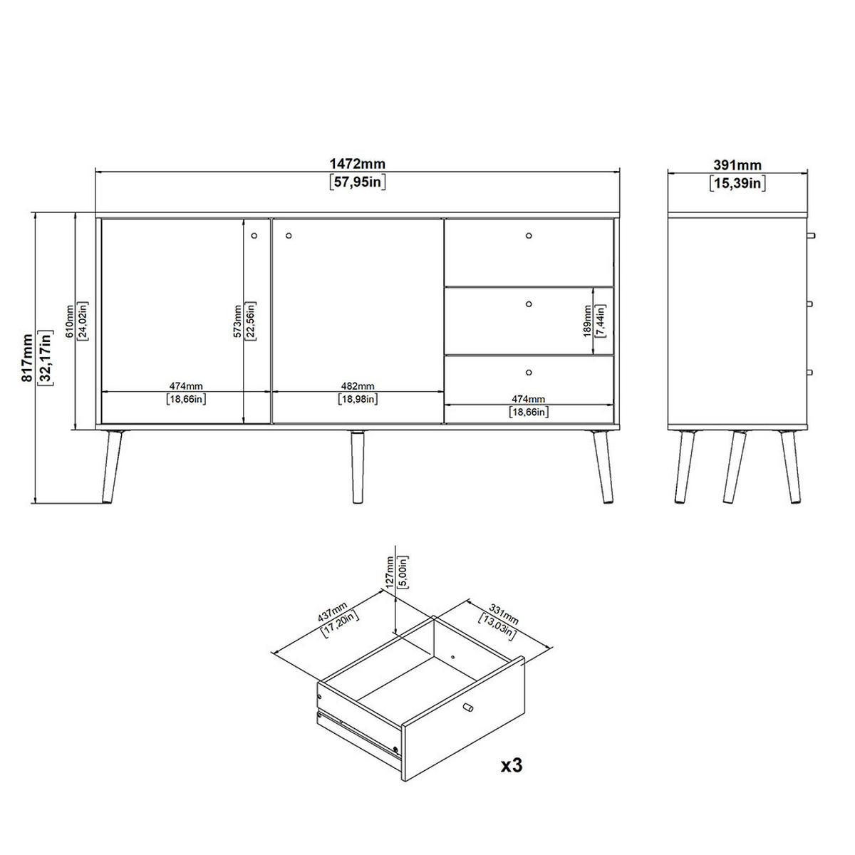 SIDEBOARD, Bodo, Grau, Holzwerkstoff, 148 x 40 x 82 cm - Grau, Holzwerkstoff (148/82/40cm) - ebuy24
