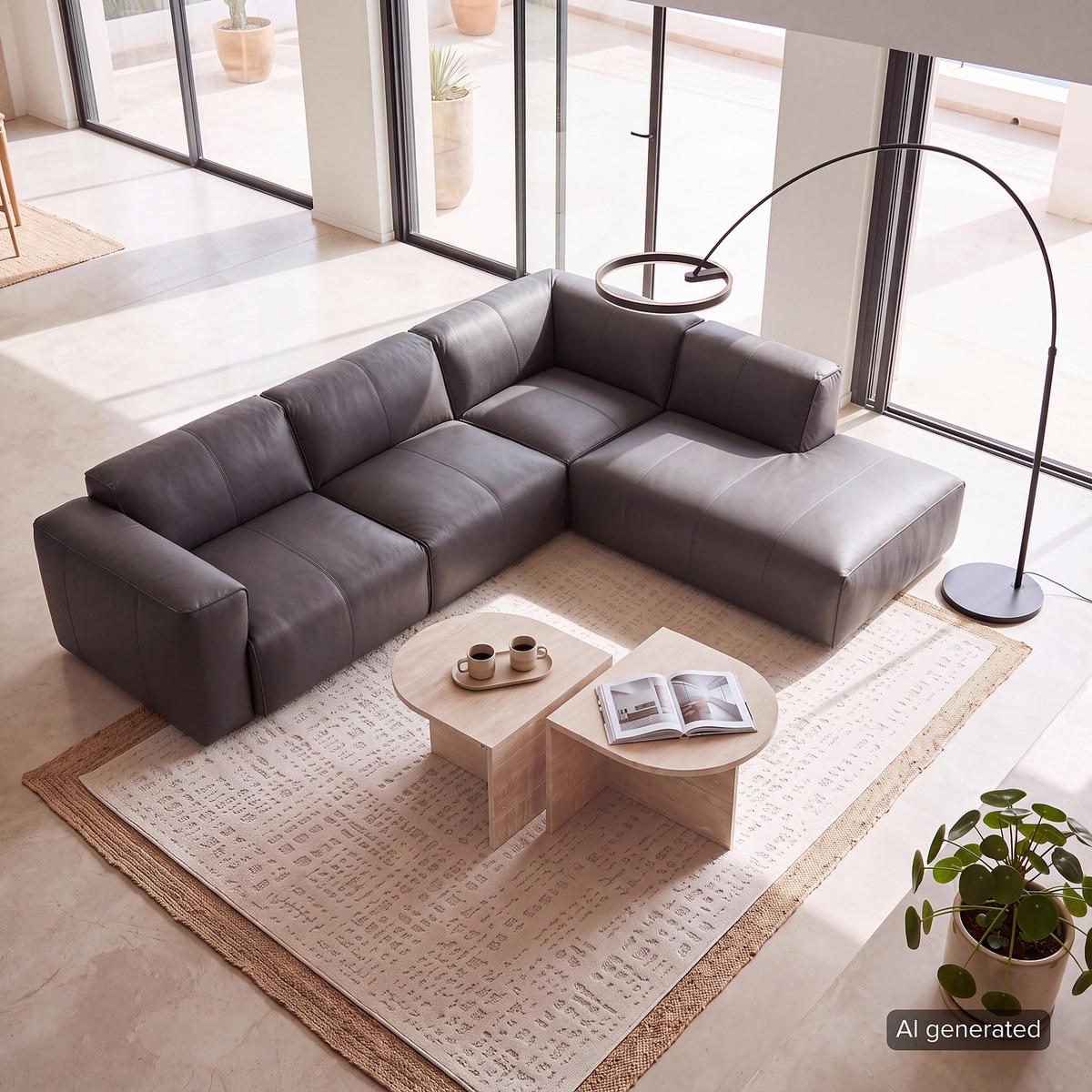 3-SITZER ECKSOFA mit Recamiere - Schwarz/Grau, Leder/Kunststoff (295/231cm) - home24