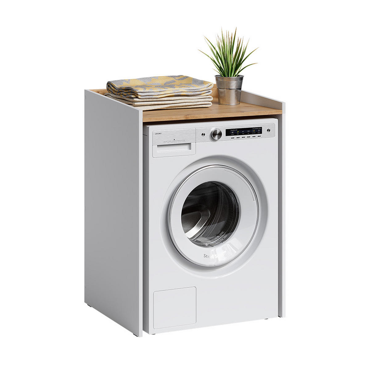WASCHMASCHINENSCHRANK Viktor, Weiß/Artisan-Eiche, 67.8 x 94.6 cm mit erhöhtem Rand - Weiß/Eiche Artisan, Holzwerkstoff (67.8/94.6/59.8cm) - Vicco