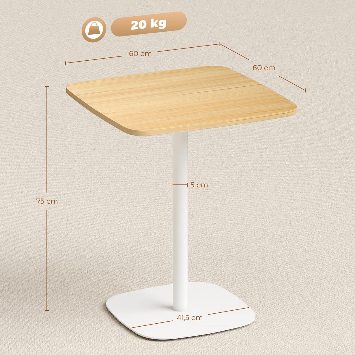 ESSTISCH Naturfarben 60/60/75 cm - Naturfarben, Metall (60/60/75cm) - PANGIVO