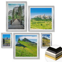 WANDBILDER 5er Set - 50x50 cm & 20x30 cm & 40x60 cm Silberner Rahmen - Wasserfälle, Berge, Wolken, Herbst - Silberfarben, Kunststoff (40/60cm) - ArtPrintCave