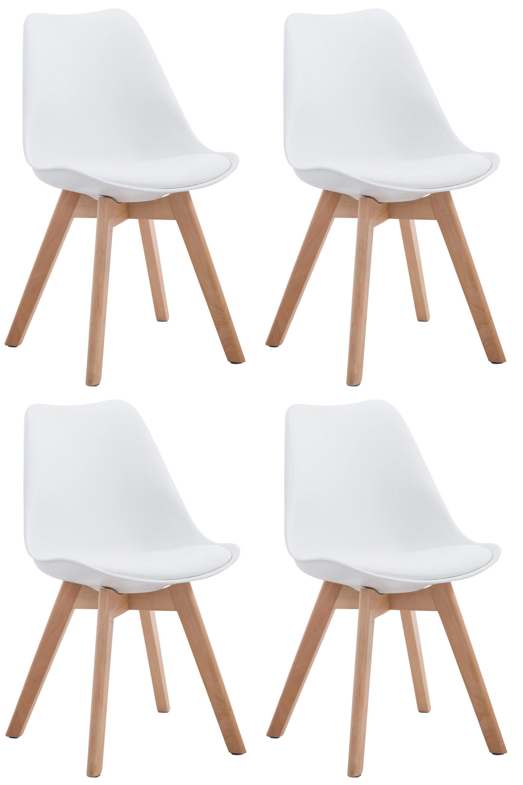 STUHL 4er Set Lederlook weiß - Eukalyptusholzfarben/Weiß, Holz/Textil (48/84/55cm) - CLP