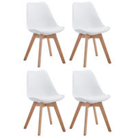 STUHL 4er Set Lederlook weiß - Eukalyptusholzfarben/Weiß, Holz/Textil (48/84/55cm) - CLP