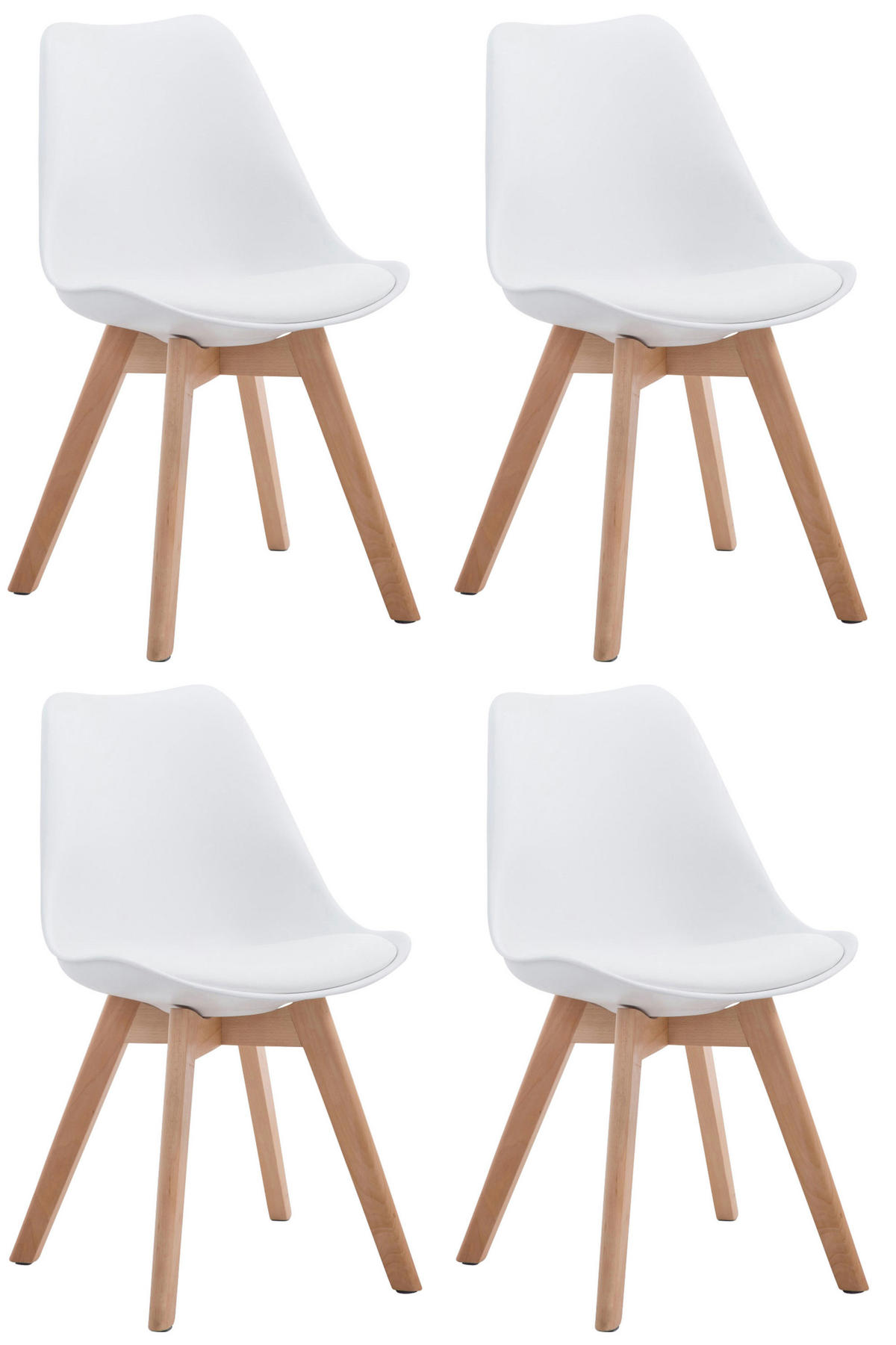 STUHL 4er Set Lederlook weiß - Eukalyptusholzfarben/Weiß, Holz/Textil (48/84/55cm) - CLP