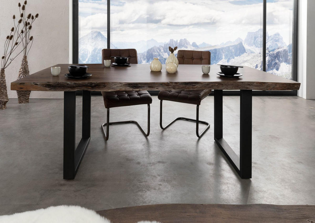 BAUMTISCH Akazie 200x100x77 grau lackiert / U-Beine anthrazit matt FREEFORM 5 - Anthrazit/Grau, Holz (200/100/77cm) - Massivmoebel24