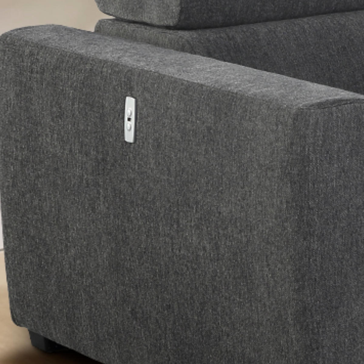 ECKSOFA mit elektrischer Sitztiefenverstellung, Kopflehnen verstellbar, USB-Ladefunktion, Bettkasten B300/T196/H103 cm, Chenille Dunkelgrau / 15409 - Dunkelgrau/Schwarz, Kunststoff/Textil (300/196cm) - luma-home