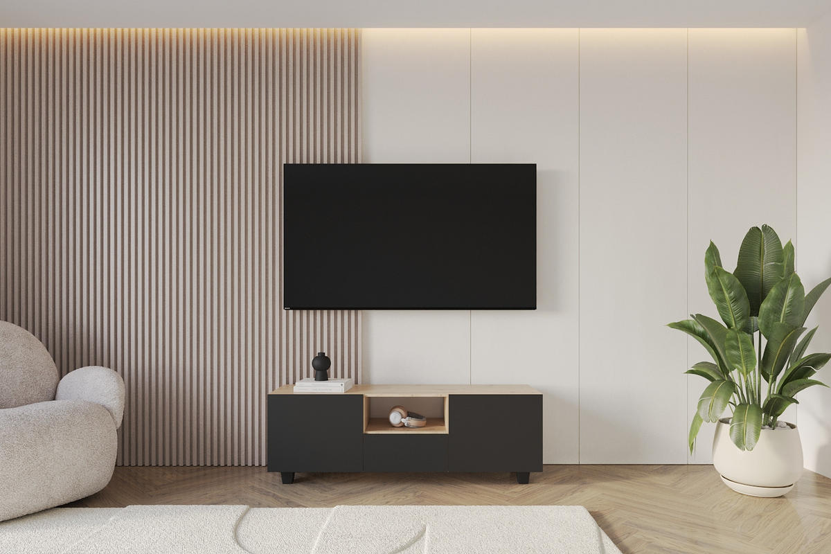 LOWBOARD ELIO-S 140x50x41 cm - Artisan / Schwarz - Schwarz/Eiche Artisan, Holzwerkstoff (140/50/41cm) - ALTDECOR