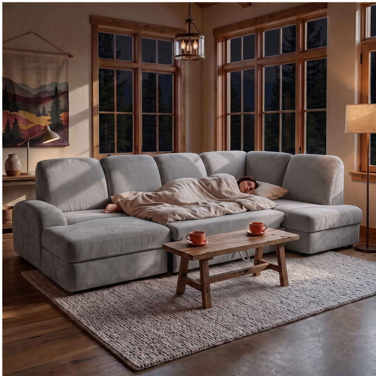 ECKSOFA VIBE U Rechts mit Schlaffunktion 129x263 Chenille Grau - Schwarz/Grau, Holz/Kunststoff (186/102/280cm) - Muffo