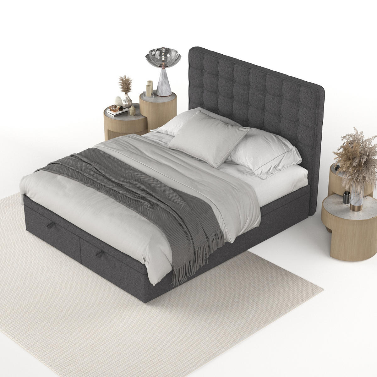 POLSTERBETT Celestia mit Stauraum 180/200 cm Anthrazit im Megan Stoff - Anthrazit/Schwarz, Holz/Holzwerkstoff (180/200cm) - AltaBeds