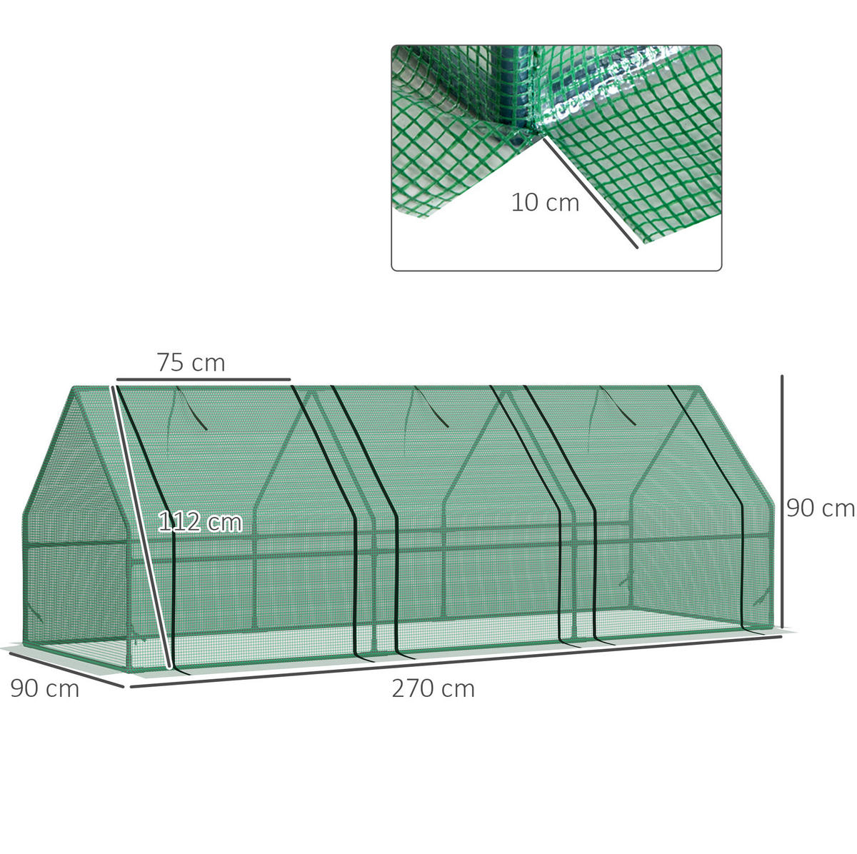 GEWÄCHSHAUS aus Stahl 270x90x90 cm in Grün mit PE-Folie - Grün, Metall (90/90/270cm) - Modfu