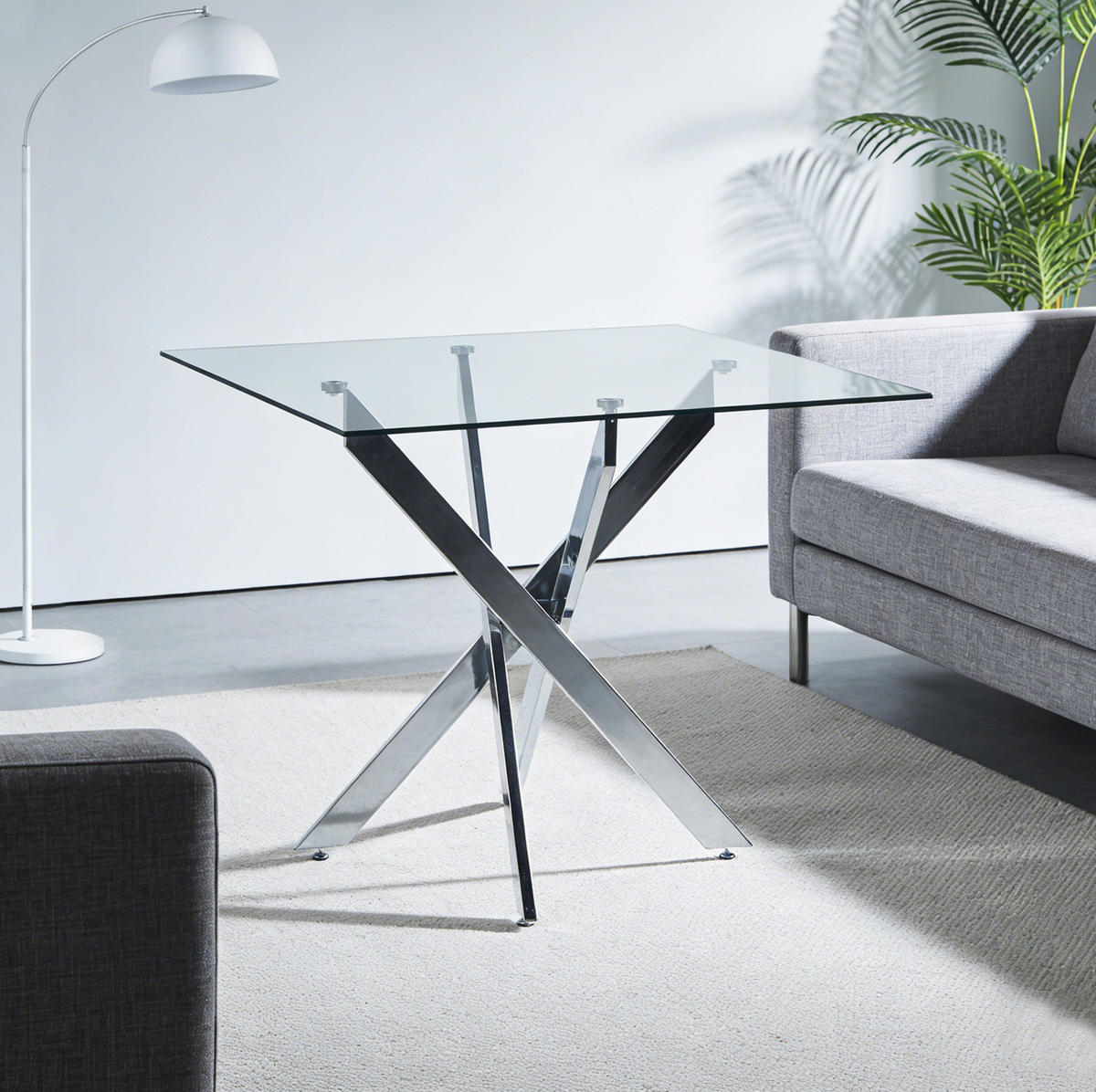 ESSTISCH mit Glasplatte Metallgestell Silber - Silberfarben, Metall (80/80/75cm) - Meubliv