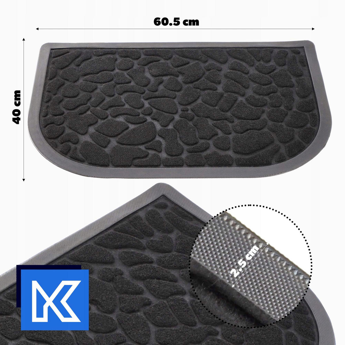 FUSSMATTE 60 x 40 cm, halbrund - Schwarz, Kunststoff (60/40cm) - KADAX