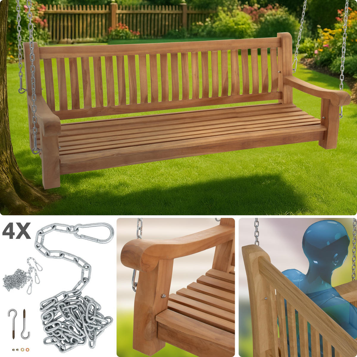 SCHAUKELBANK Muver Holz Teak Hängebank - Teakfarben, Holz (180/62/70cm) - DELUKE