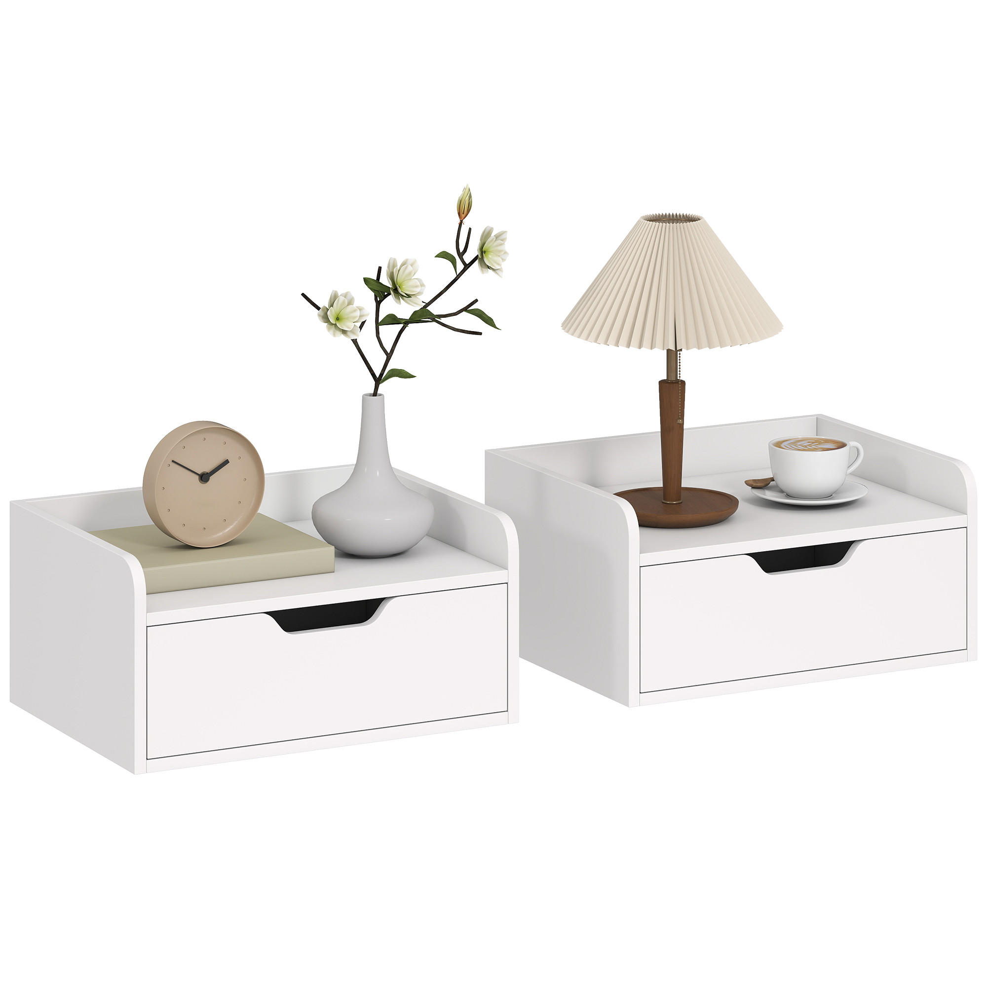 NACHTSCHRANK 2er-Set DE-12966 Schublade und erhöhte Kante Holzoptik - Weiß, Holzwerkstoff (30/19.5/40cm) - ComfortXL