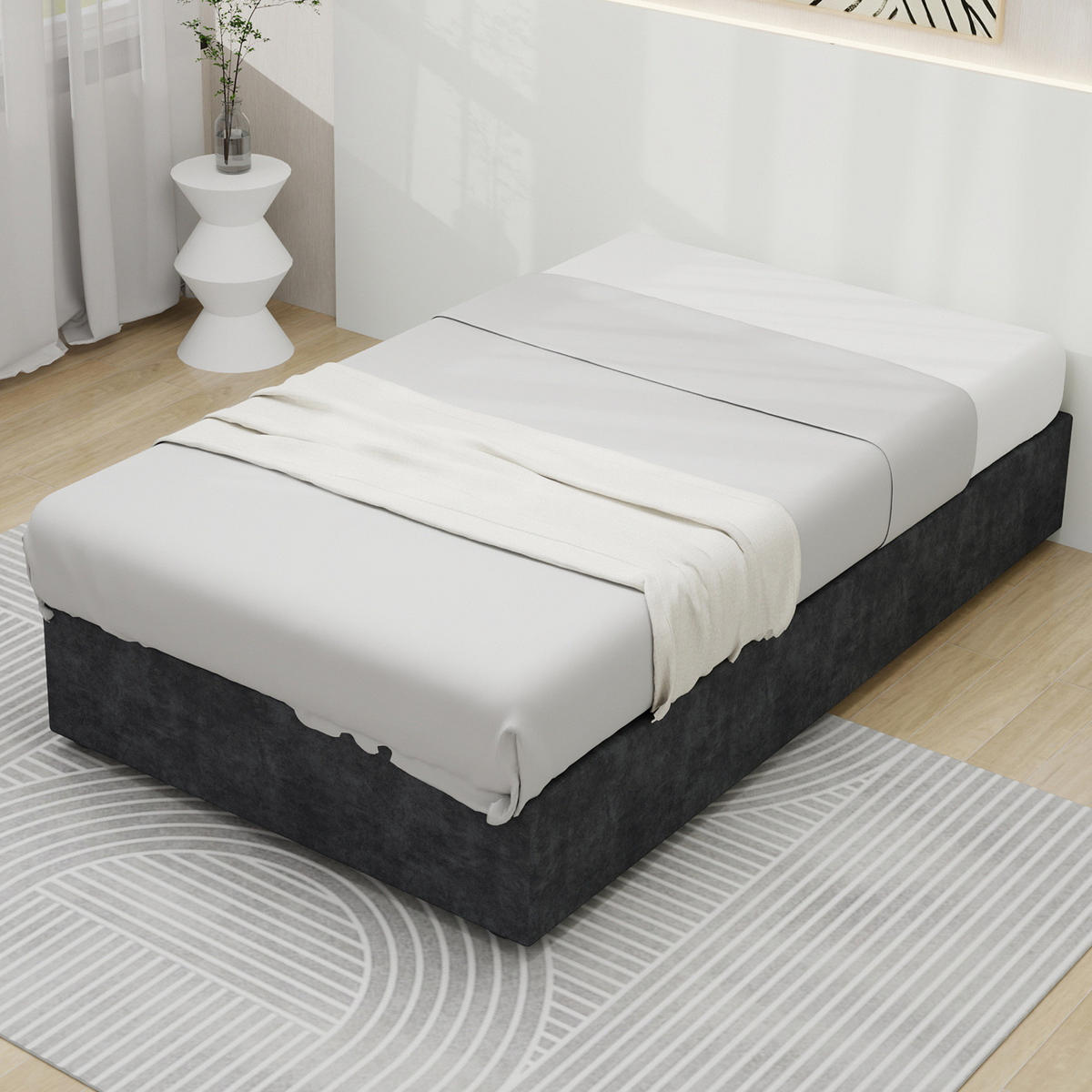 POLSTERBETT 90/200 cm grau aus Stoff und Metall mit Stauraum - Grau, Textil (90/200cm) - OKWISH