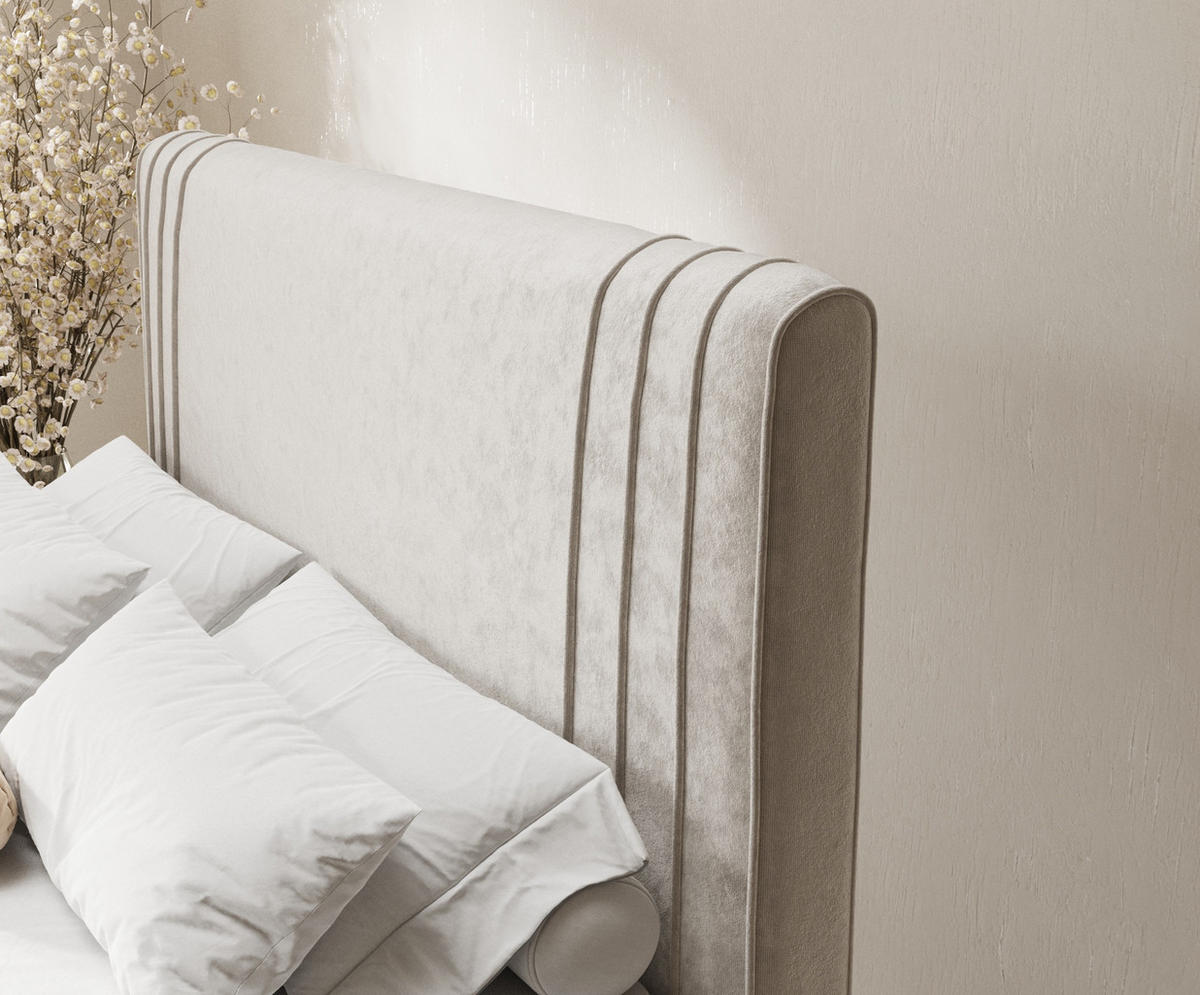 BOXSPRINGBETT Casone Ecru 180/200 cm mit Latex-Topper - Ecru/Silberfarben, Holz/Holzwerkstoff (180/200cm) - Maison de Reve