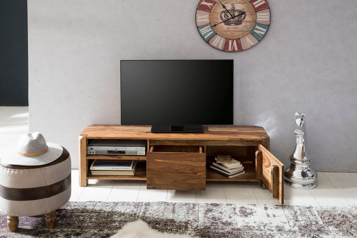 TV-LOWBOARD Massivholz, 4 Füße, viel Stauraum, Braun 140x35x40 cm - Braun, Holz (140/40/35cm) - KADIMA DESIGN