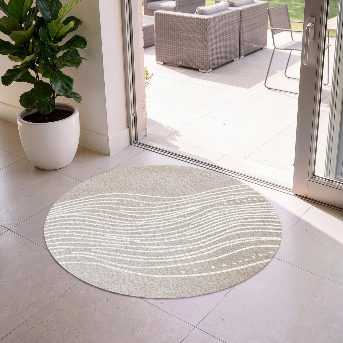 FUSSMATTE Wellenlinien - Fließend - Sandfarben Fußabtreter 120x120 cm - Beige, Kunststoff (120/120cm) - MuchoWow