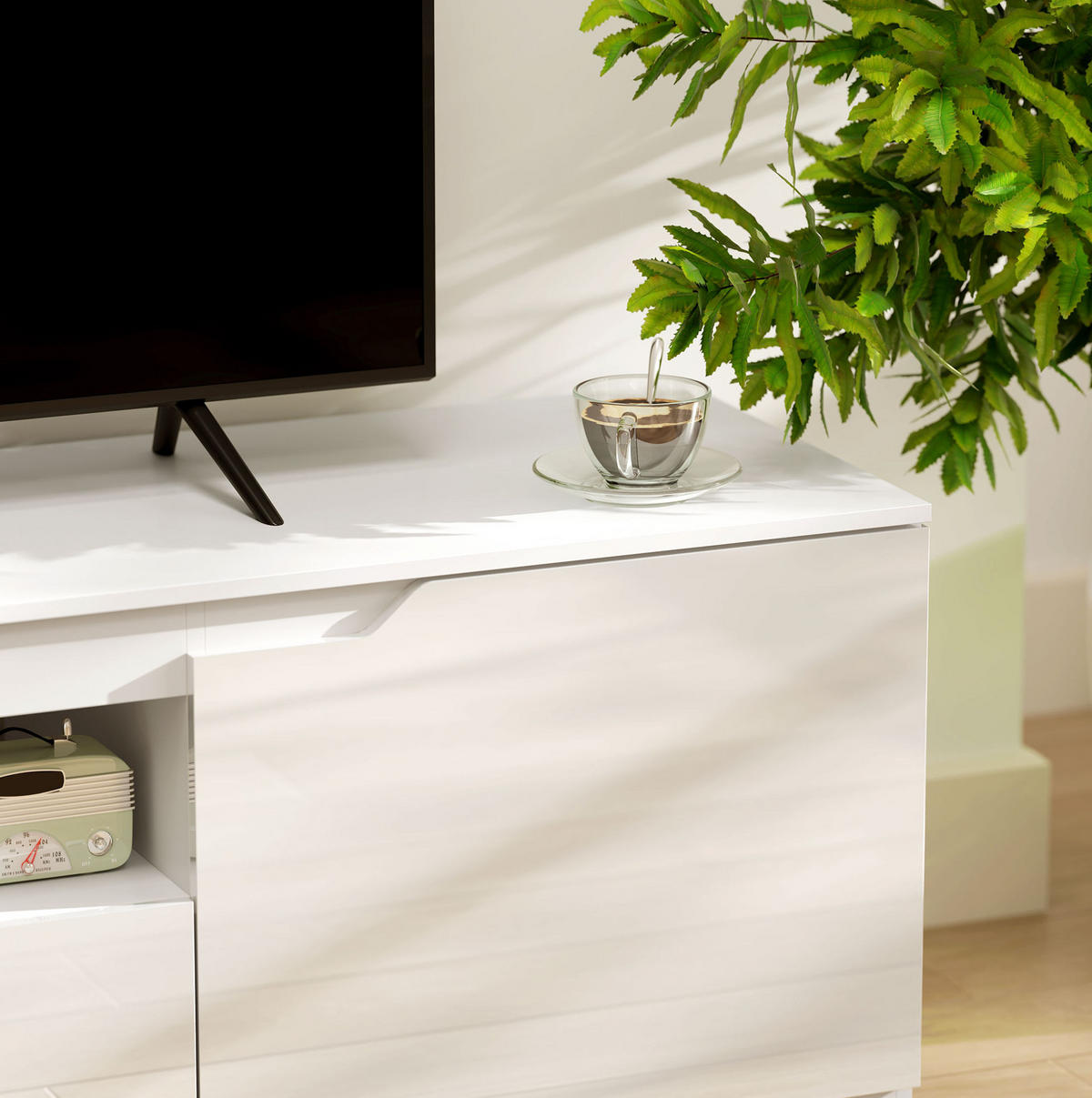 TV-LOWBOARD 38/160/43 cm aus Holz mit 2 Türen, Schublade und Kabelmanagement, Weiß - Weiß, Holzwerkstoff (160/43/38cm) - Redom