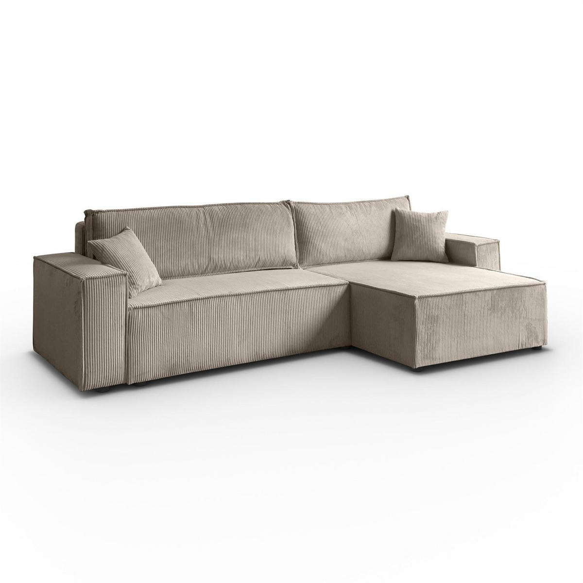 ECKSOFA Gepolstertes CARLO XL Cord mit Schlaffunktion und Bettkasten, Poso 02 - Beige, Textil (277/143cm) - Lookway