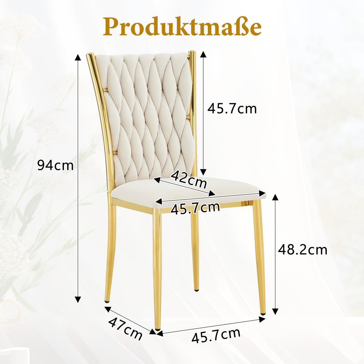 STUHL-SET DE-36807 4 Stück mit handgeflochtenem Muster Beige - Beige, Metall (45/94/58cm) - ComfortXL
