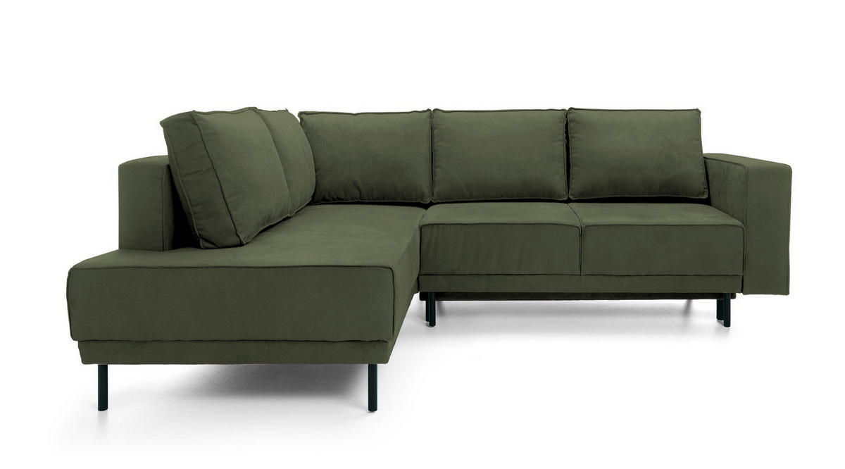 ECKSOFA Rodario Olivgrün Velours - Schwarz/Olivgrün, Textil/Metall (247/187cm) - Selsey