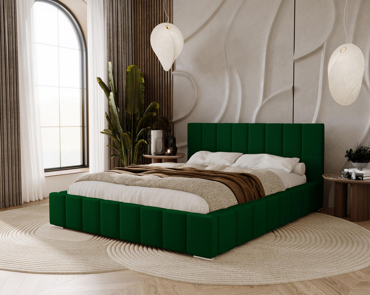 POLSTERBETT Alma 160x200 cm, Doppelbett mit Bettkasten und Lattenrost aus Holz, Velourstoff: Grün - Grün, Holz/Textil (160/200cm) - Marpur