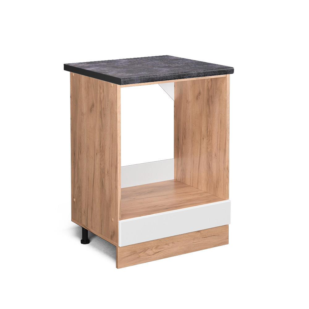 HERDUMBAUSCHRANK R-Line Weiß Hochglanz 60 cm, AP Anthrazit - Weiß Hochglanz/Eiche Wotan, Holzwerkstoff (60/81.6/60cm) - Vicco