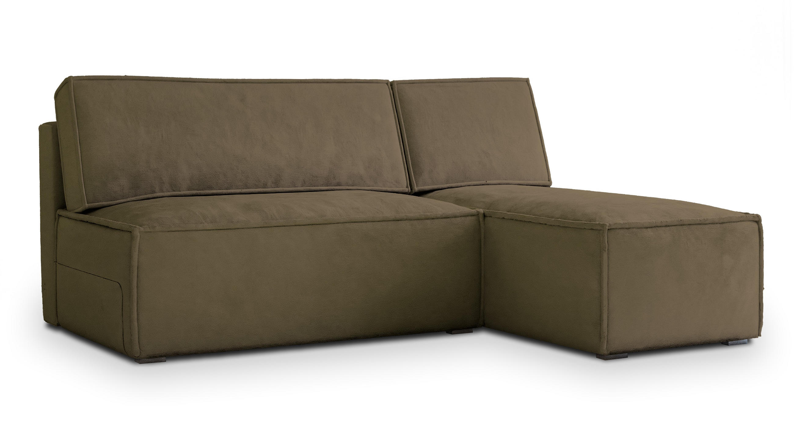 ECKSOFA BRISO M Beige Velours-Stoff mit Schlaffunktion - Beige, Holz (200/140cm) - MASSENO