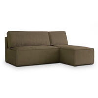 ECKSOFA BRISO M Beige Velours-Stoff mit Schlaffunktion - Beige, Holz (200/140cm) - MASSENO
