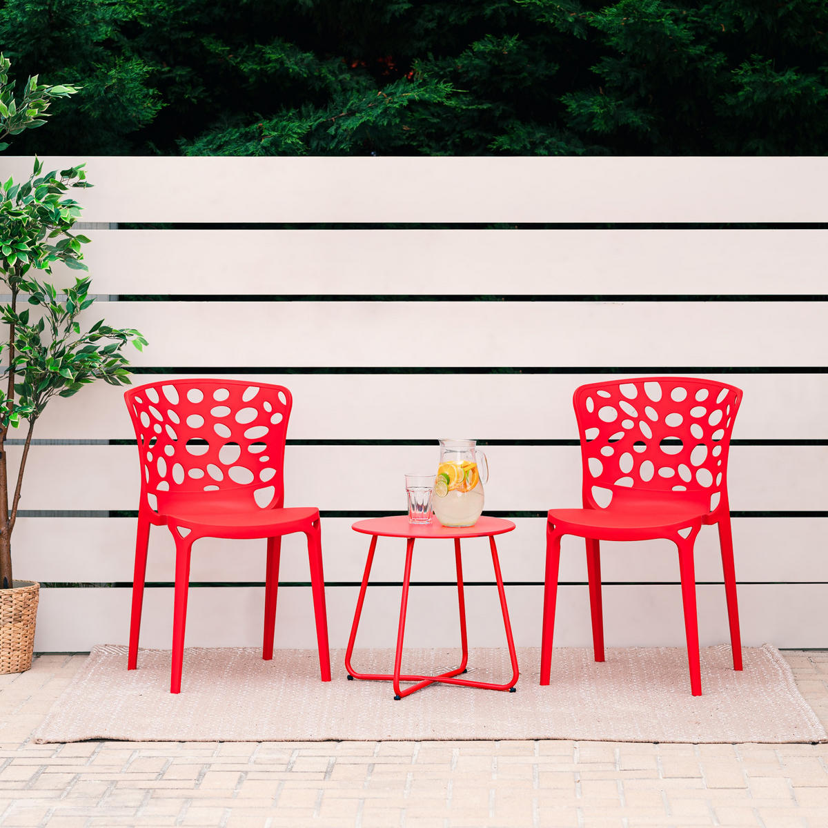GARTENSTUHL 2er-Set Kunststoff Rot - Rot, Kunststoff (47/83/47cm) - Homestyle4u