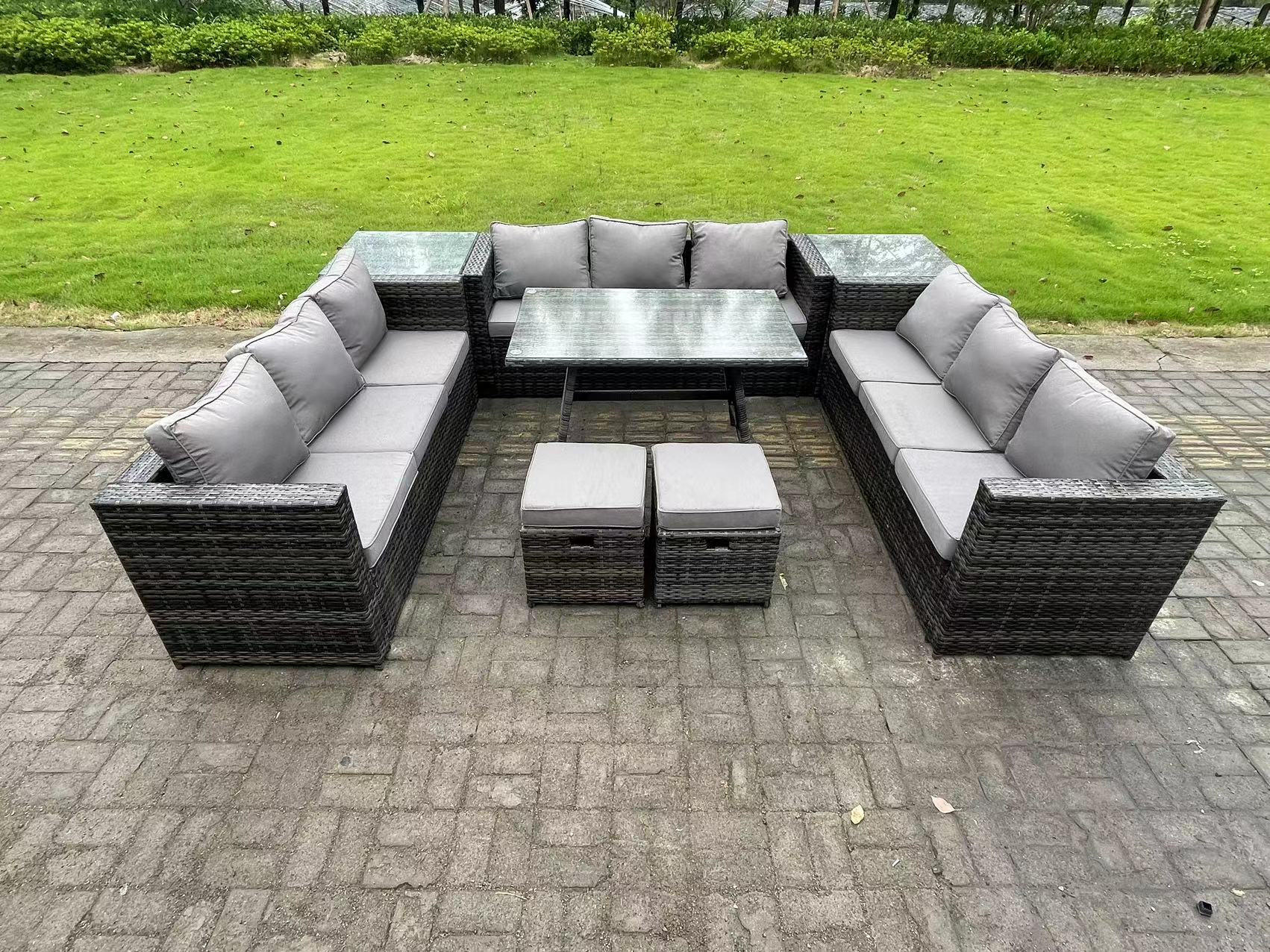 Thumbnail - Fimous Gartenmöbelset, Dunkelgrau, Metall, Kunststoff, Glas, 11-Sitzer, Füllung: Schaumstoff, rechteckig, Loungemöbel, L...