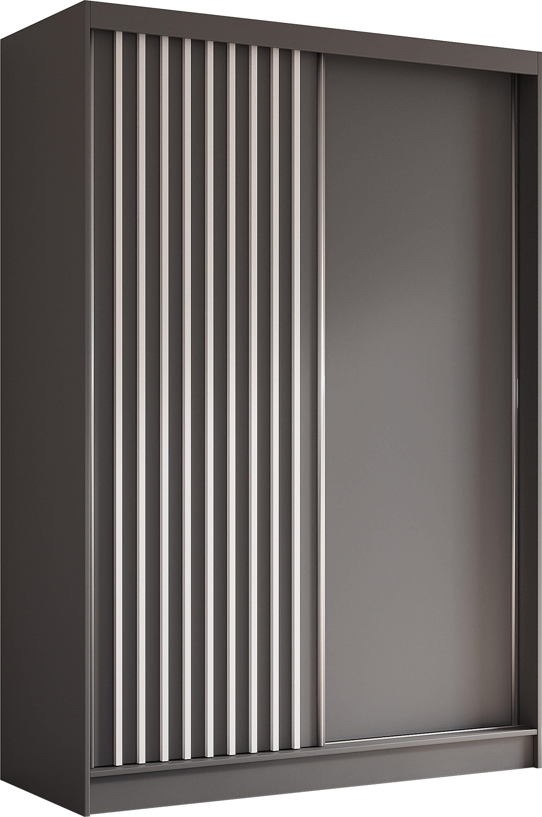 SCHWEBETÜRENSCHRANK Cabinio Grau Weiß 150/216/61 cm – Modern, mit Lamellen - Weiß/Grau, Holzwerkstoff/Kunststoff (150/216.1/61cm) - AX Living