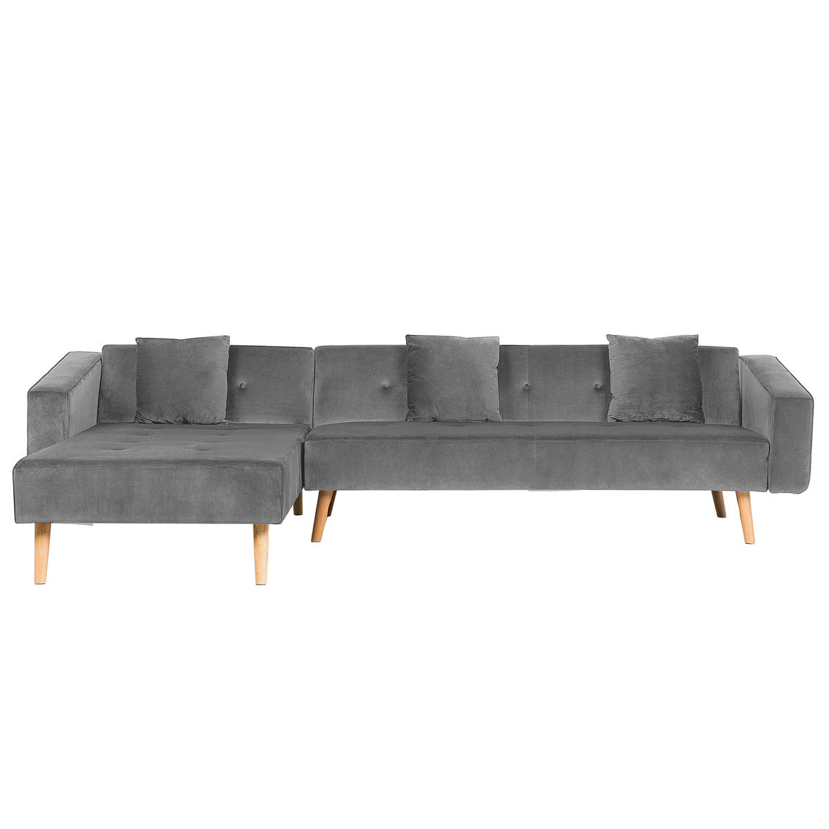 ECKSOFA Samtstoff Grau Vadso - Grau, Textil (303/98cm) - Beliani