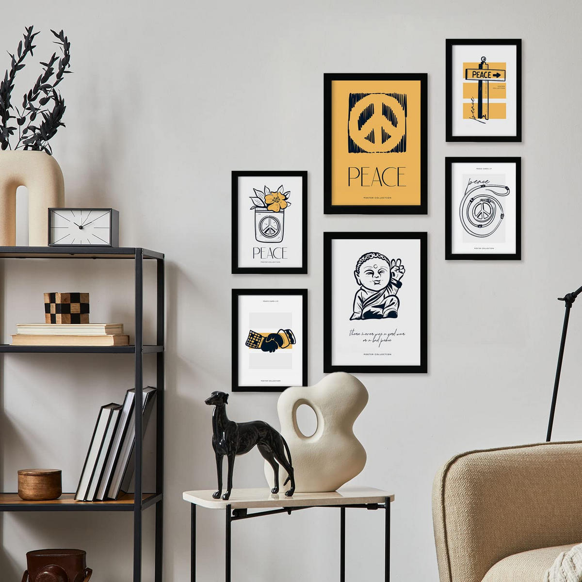 POSTER Set Mit 6 In Schwarzer Tinte Friedenszeichen A3 & A4 Rahmenlos - Klar, Papier (29/3cm) - Nacnic