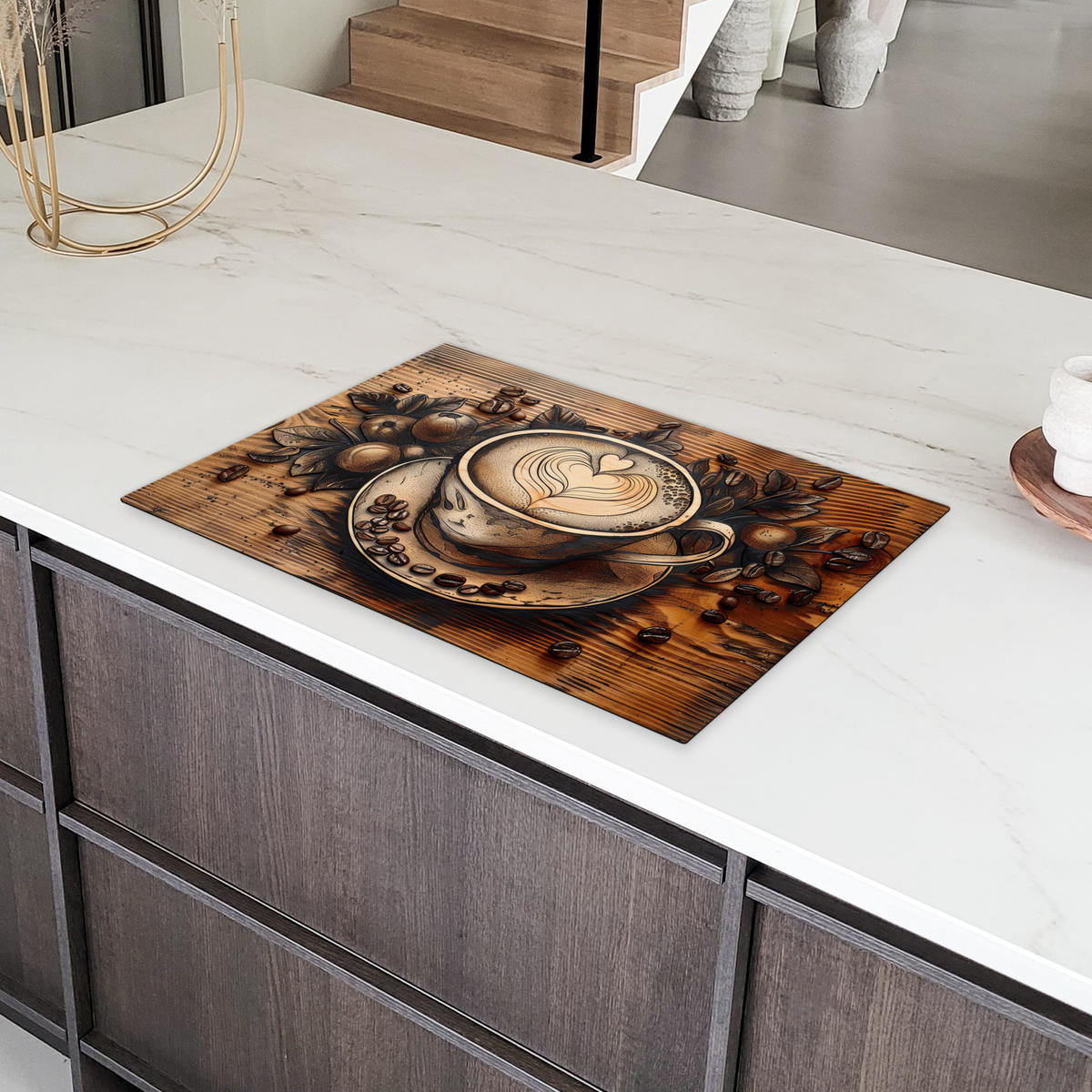 HERDABDECKPLATTE Kaffee - Vintage - Braun - Tasse - Holz Ceranfeldabdeckung 76x51.5 cm - Cappuccino, Kunststoff (76/51.5/0.2cm) - MuchoWow