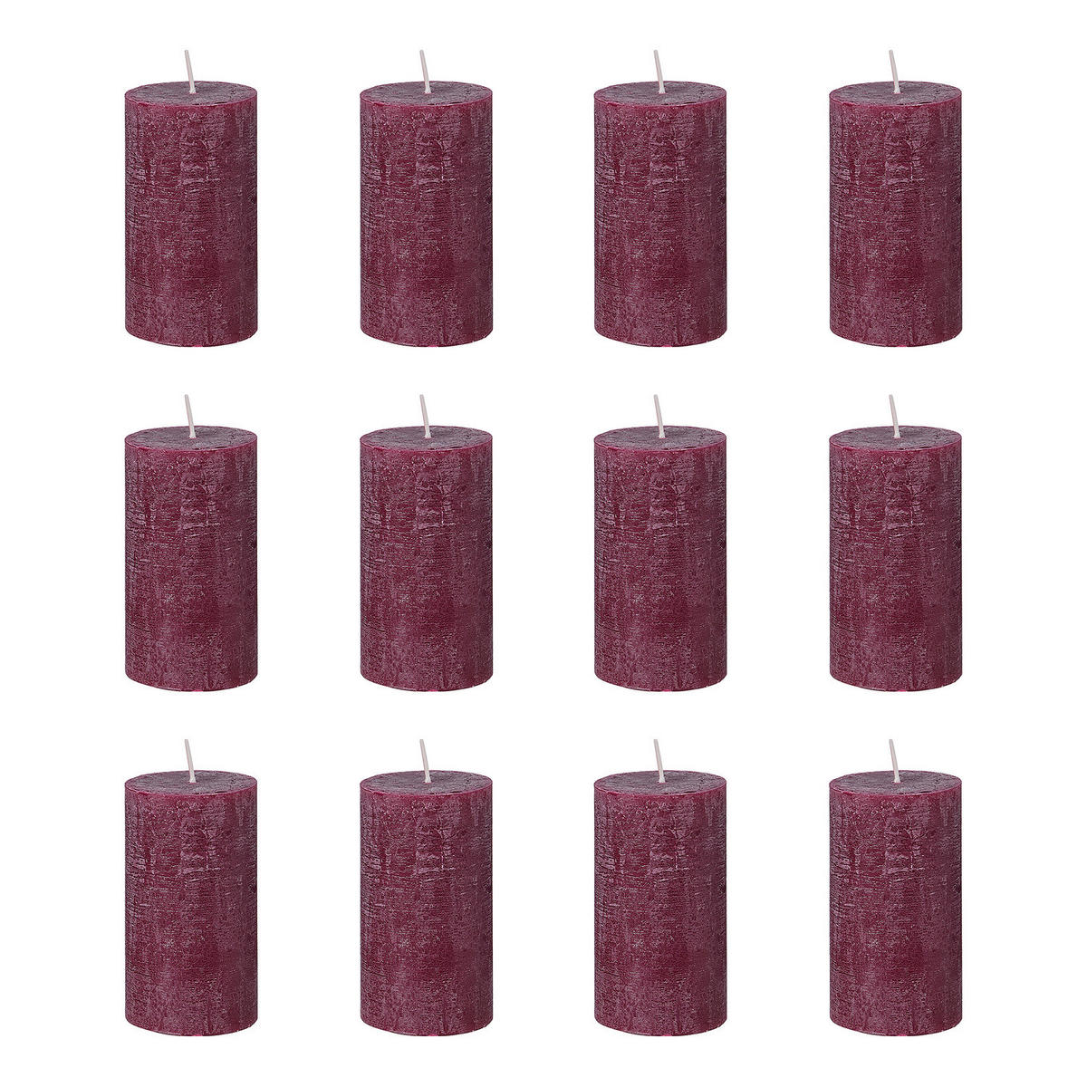 STUMPENKERZE (12er Set) Rustic - Bordeaux, Paraffin (13cm) - Butlers