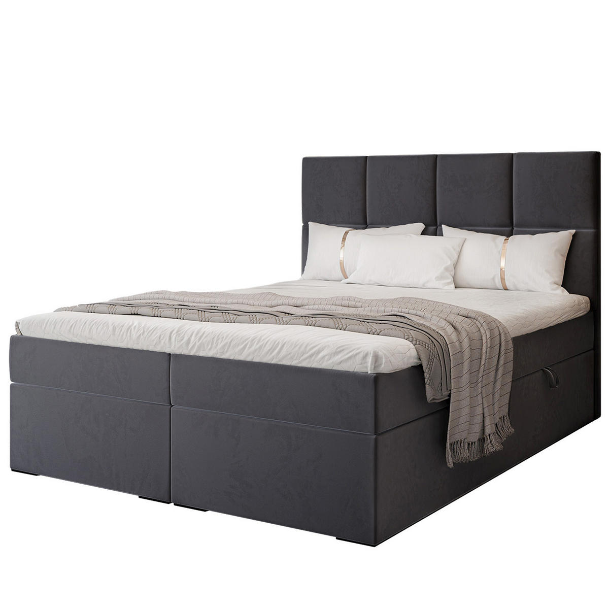 BOXBETT 120x200 cm mit Topper - Anthrazit, Textil (140/200cm) - Idohome