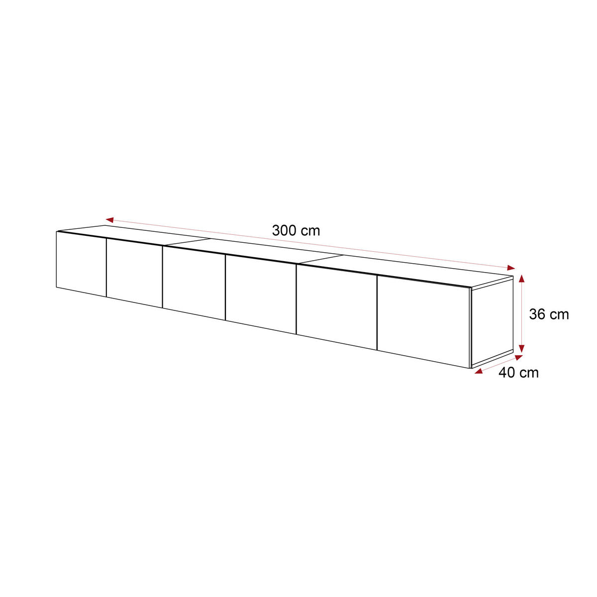 TV-LOWBOARD weiß hochglanz, hängend mit LED-Beleuchtung - Weiß Hochglanz, Holzwerkstoff (300/36/40cm) - Idohome