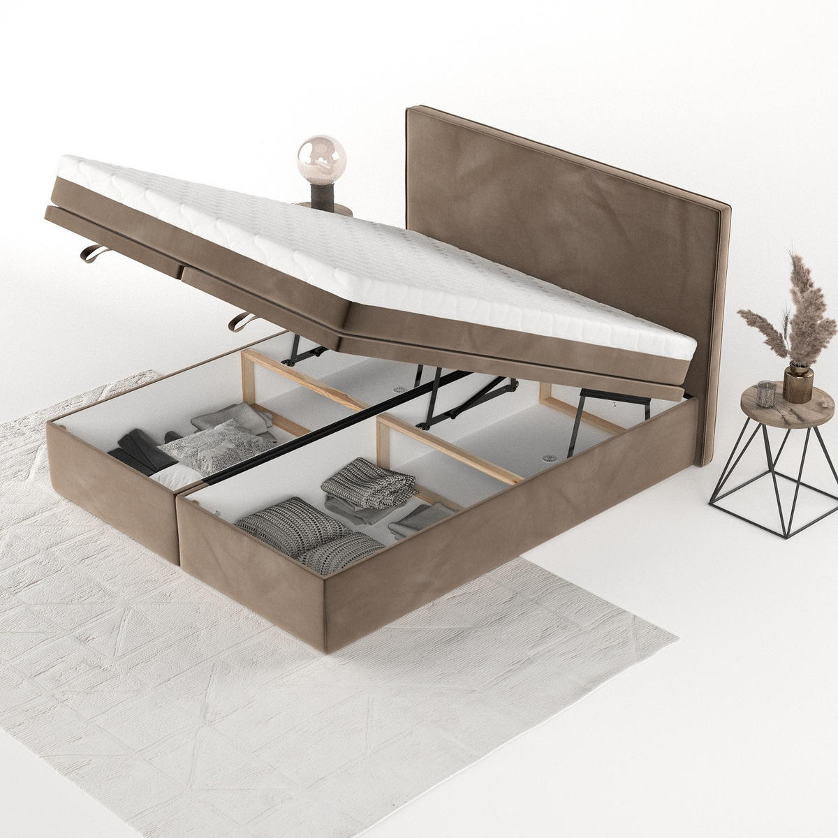 BOXBETT Zalla 200/200 cm Braun im Paros Stoff - Schwarz/Braun, Holz/Holzwerkstoff (200/200cm) - AltaBeds