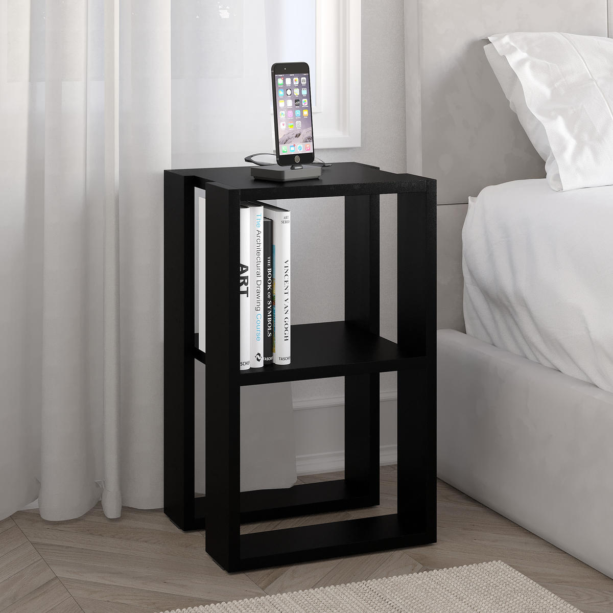 NACHTTISCH Lonie Schwarz 34/30/55 cm - Schwarz, Holzwerkstoff (34/55/30cm) - Decortie