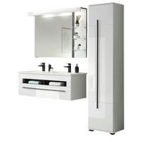 BADMÖBEL-SET weiß Hochglanz schwarz, Badkombination MIT Doppelwaschbecken LED Beleuchtung, 175 x 200 cm - Weiß Hochglanz/Schwarz, Holzwerkstoff/Kunststoff (175/200/45cm) - Furn.Design