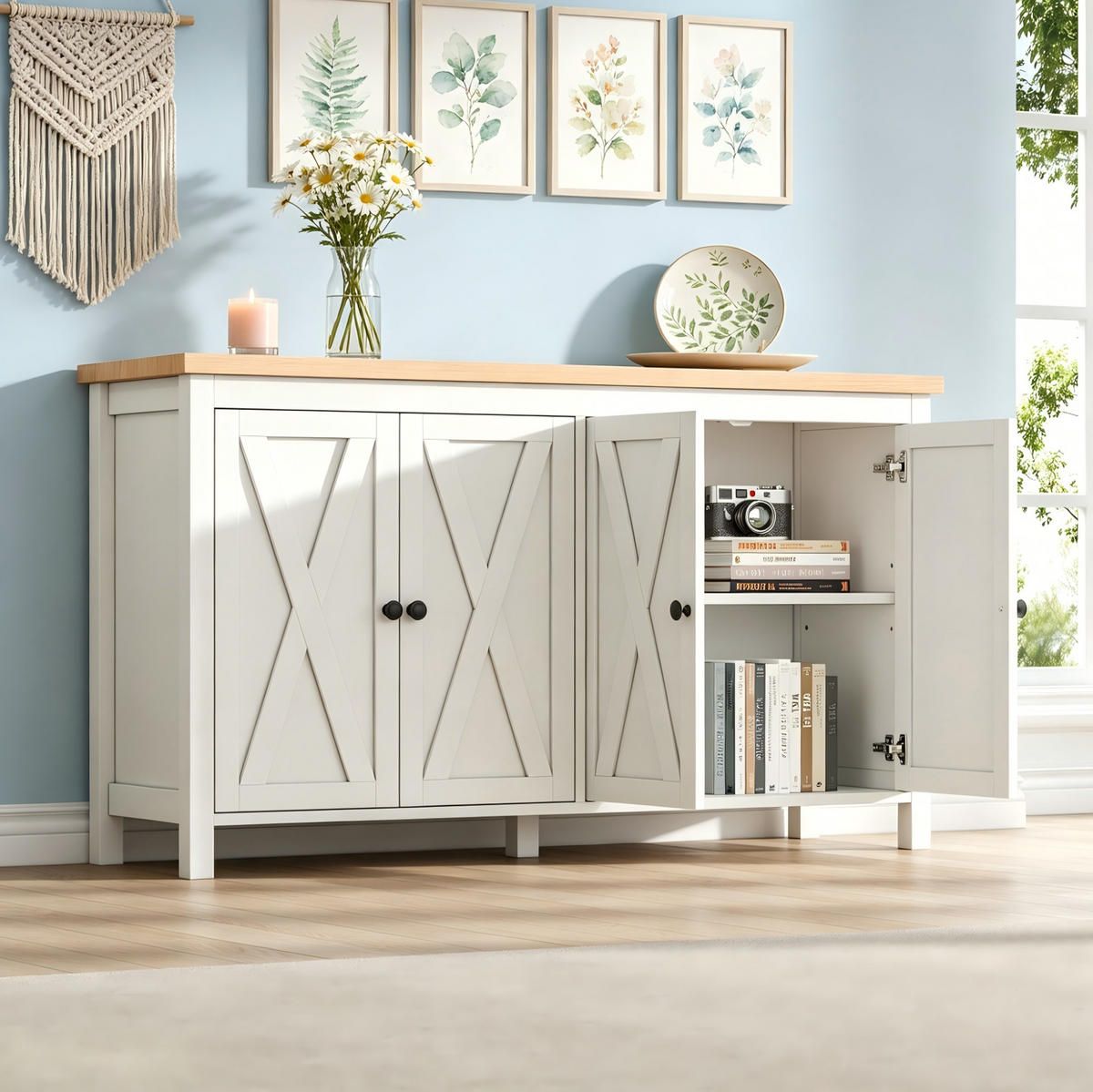SIDEBOARD 140/40/78 cm weiß aus MDF mit 4 Türen - Weiß, Holzwerkstoff (140/78/40cm) - OKWISH