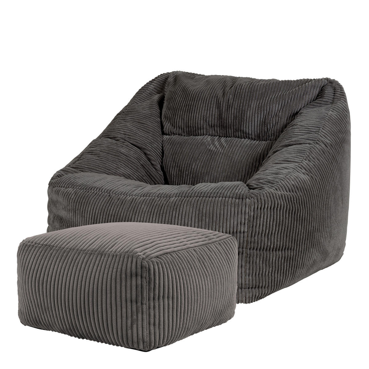SITZSACK Cord Sessel Natalia mit Hocker - Grau, Textil (100/80/88cm) - icon